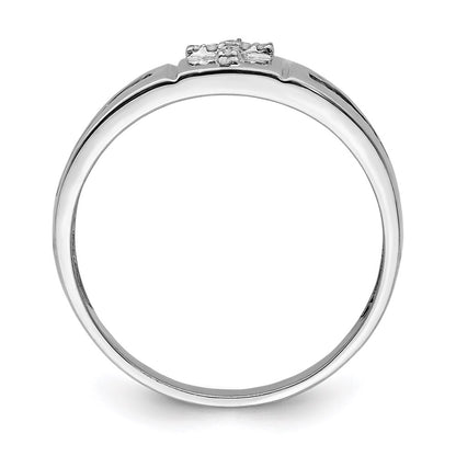 Sterling Silver Rhodium Plated Black And White Diamond Cross Men'S Ring