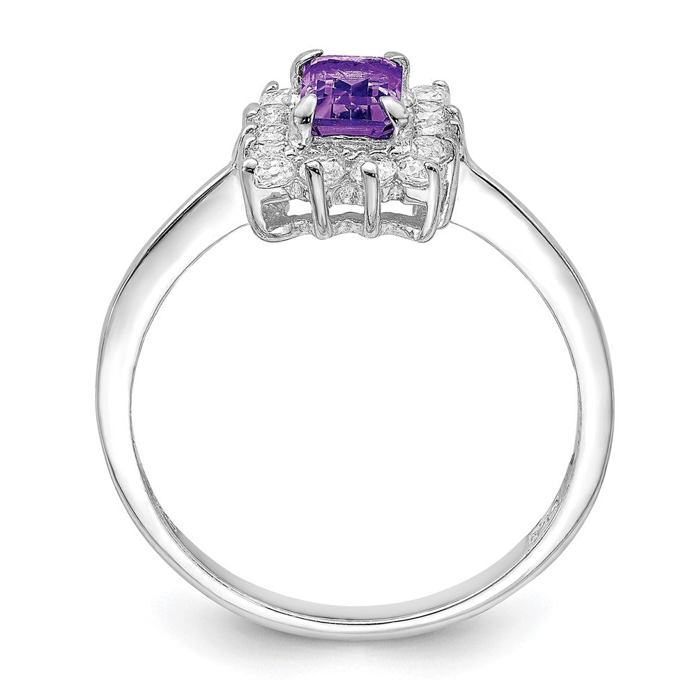 Sterling Silver Rhodium Plated Amethyst And Cz Ring