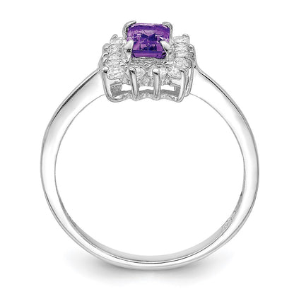Sterling Silver Rhodium Plated Amethyst And Cz Ring