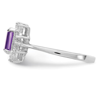 Sterling Silver Rhodium Plated Amethyst And Cz Ring