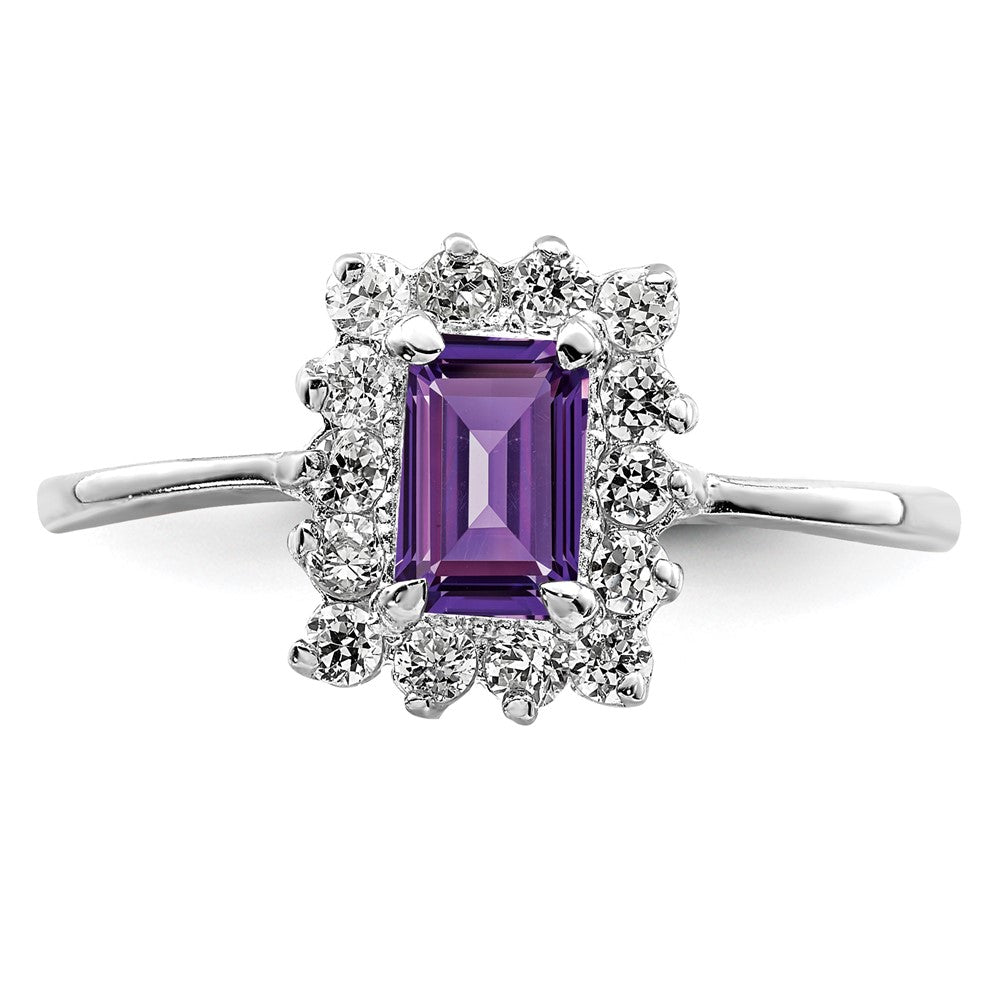 Sterling Silver Rhodium Plated Amethyst And Cz Ring