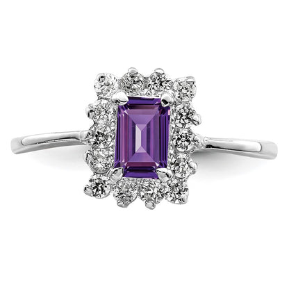 Sterling Silver Rhodium Plated Amethyst And Cz Ring