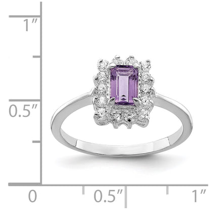 Sterling Silver Rhodium Plated Amethyst And Cz Ring