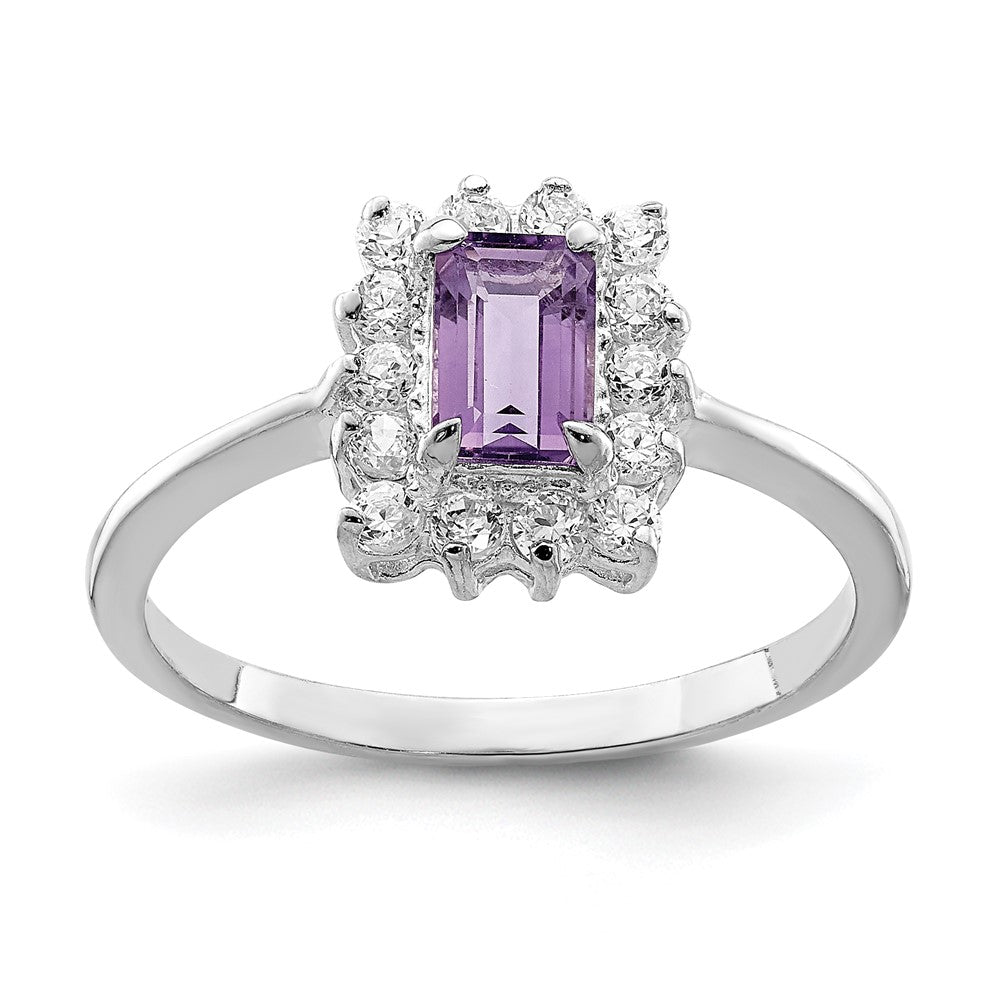 Sterling Silver Rhodium Plated Amethyst And Cz Ring