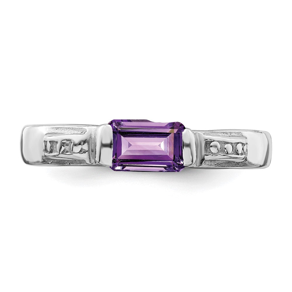 Sterling Silver Rhodium Plated Amethyst Ring