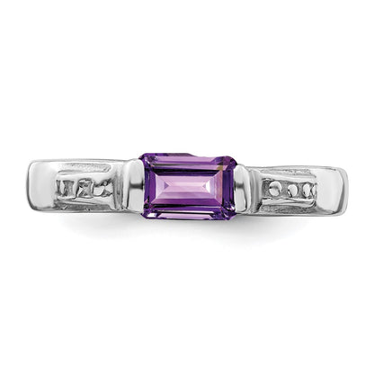Sterling Silver Rhodium Plated Amethyst Ring