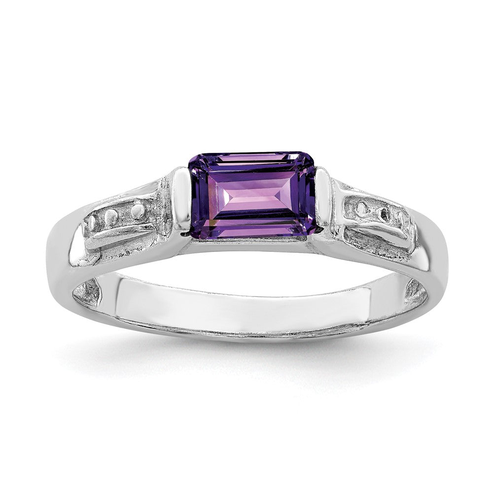 Sterling Silver Rhodium Plated Amethyst Ring