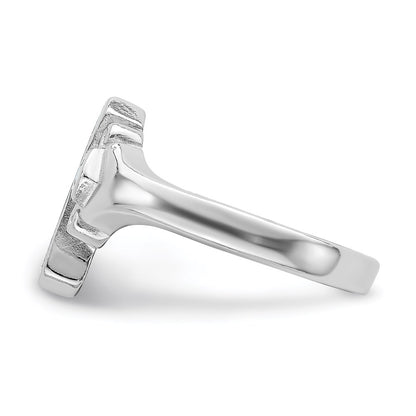 Sterling Silver Rhodium Plated Blue Inlay Created Opal Cross Ring