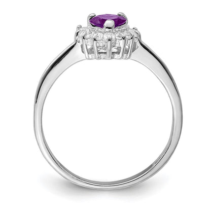 Sterling Silver Rhodium Plated Amethyst And Cz Heart Ring