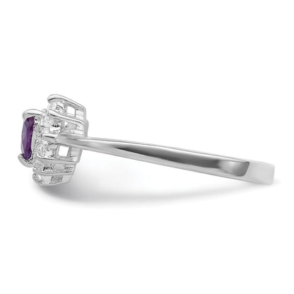 Sterling Silver Rhodium Plated Amethyst And Cz Heart Ring