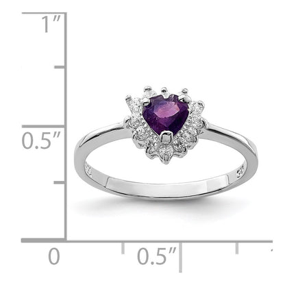 Sterling Silver Rhodium Plated Amethyst And Cz Heart Ring