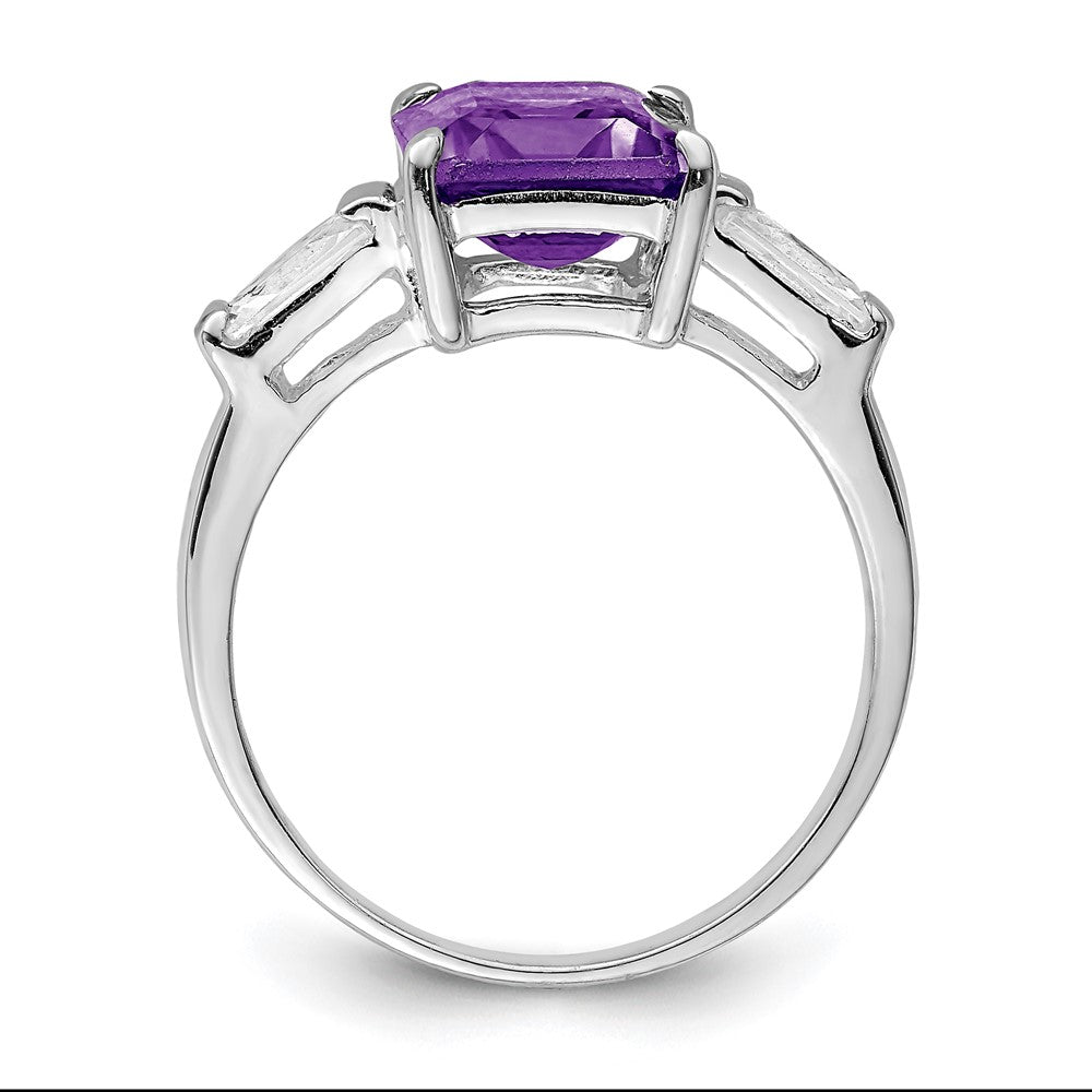 Sterling Silver Rhodium Plated Amethyst Ring