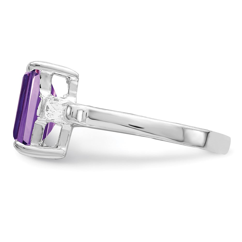 Sterling Silver Rhodium Plated Amethyst Ring