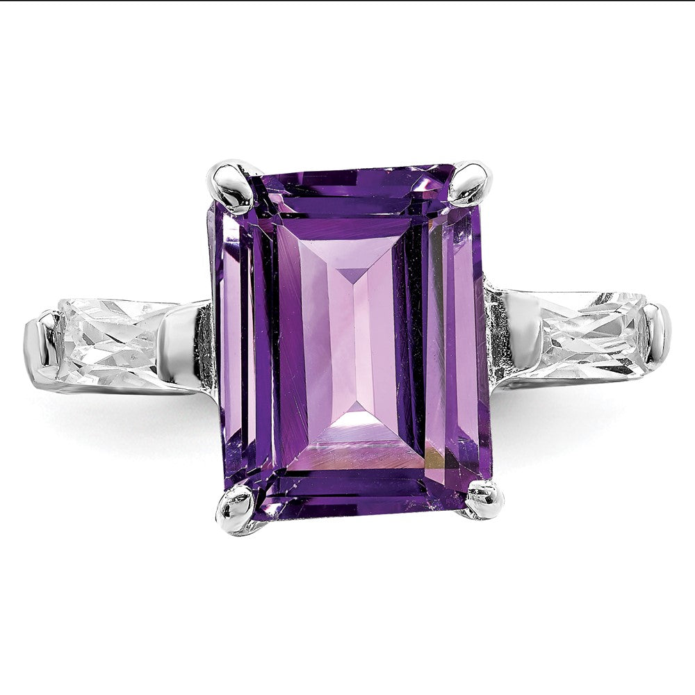 Sterling Silver Rhodium Plated Amethyst Ring