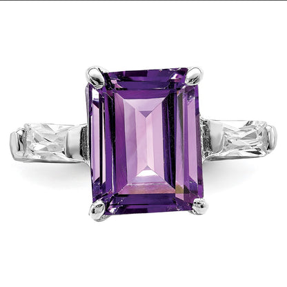 Sterling Silver Rhodium Plated Amethyst Ring