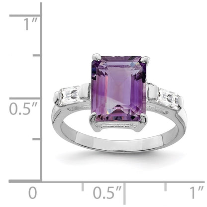 Sterling Silver Rhodium Plated Amethyst Ring