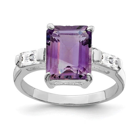 Sterling Silver Rhodium Plated Amethyst Ring