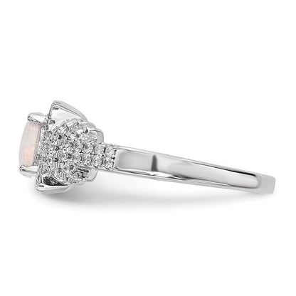 Sterling Silver Rhodium Plated Cz And Lab Created White Opal Ring