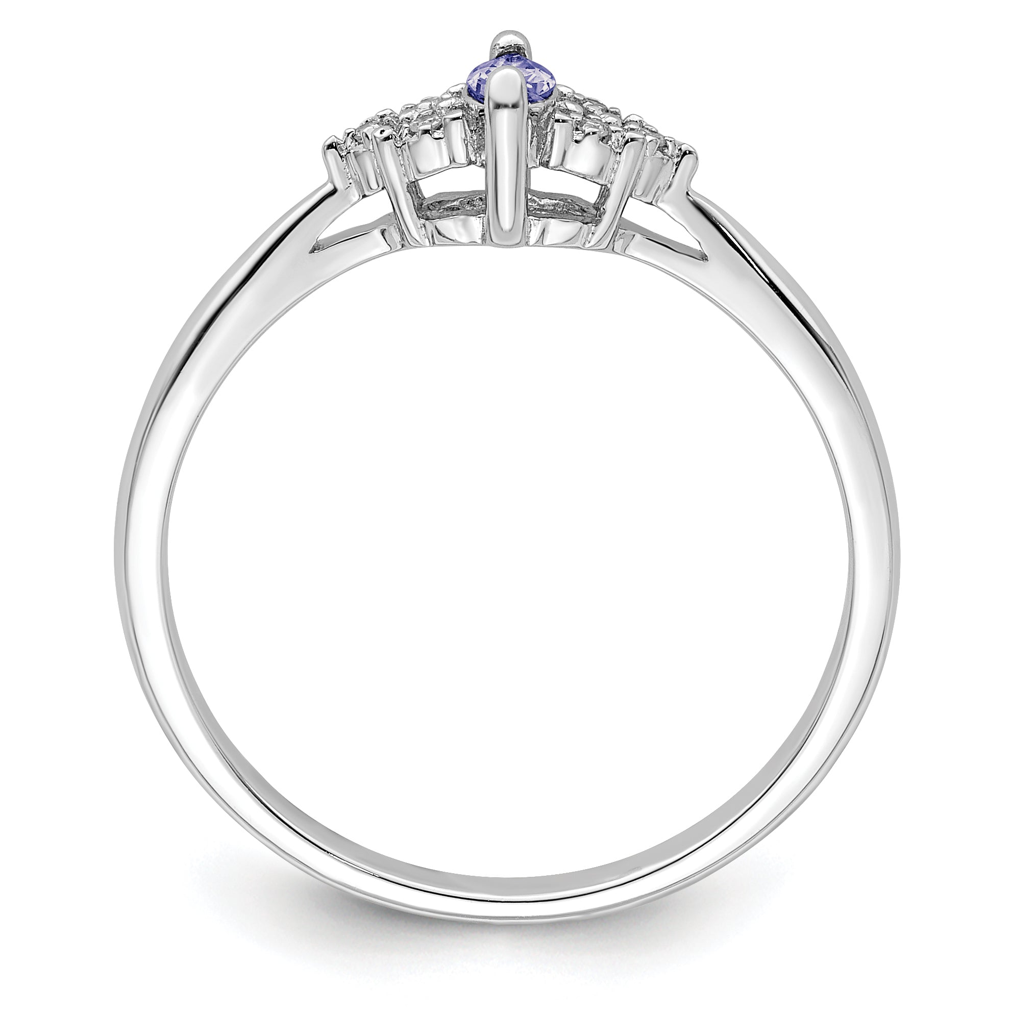 Sterling Silver Rhodium Diamond And Tanzanite Ring (Size 7 Only)