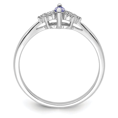 Sterling Silver Rhodium Diamond And Tanzanite Ring (Size 7 Only)