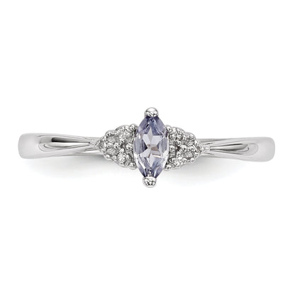 Sterling Silver Rhodium Diamond And Tanzanite Ring (Size 7 Only)