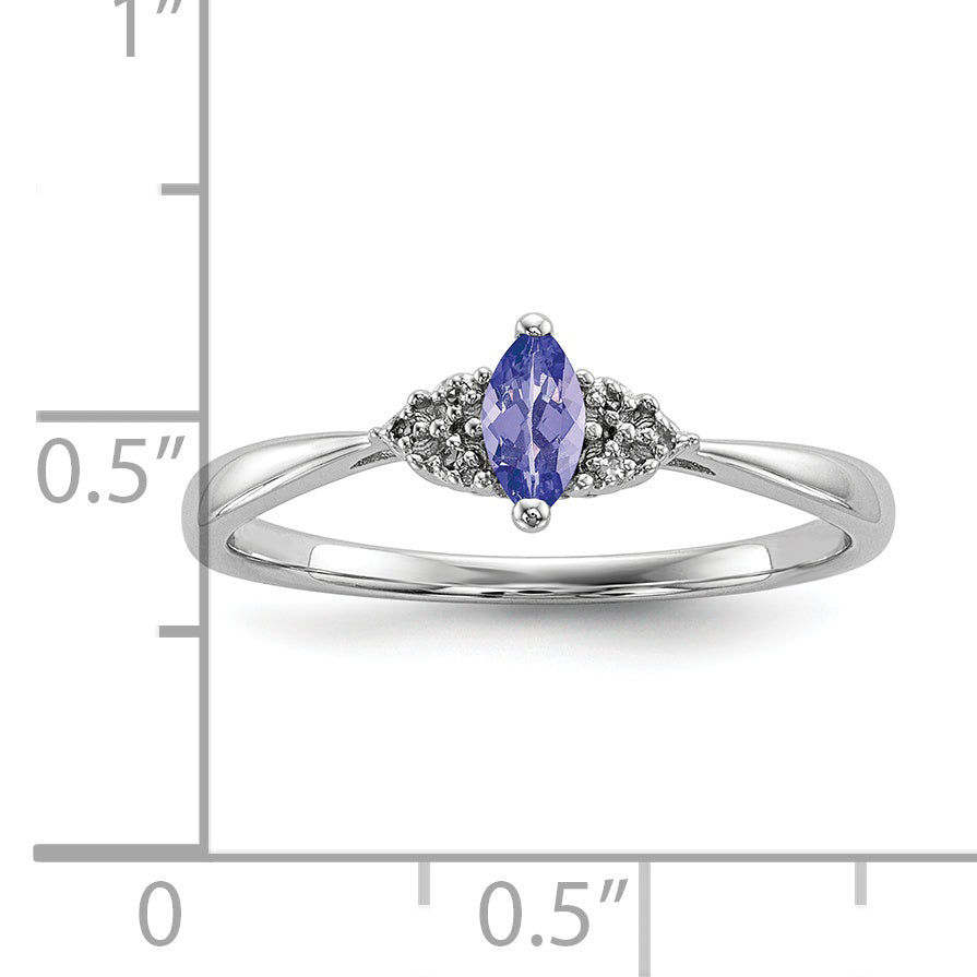 Sterling Silver Rhodium Diamond And Tanzanite Ring (Size 7 Only)