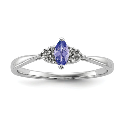Sterling Silver Rhodium Diamond And Tanzanite Ring (Size 7 Only)