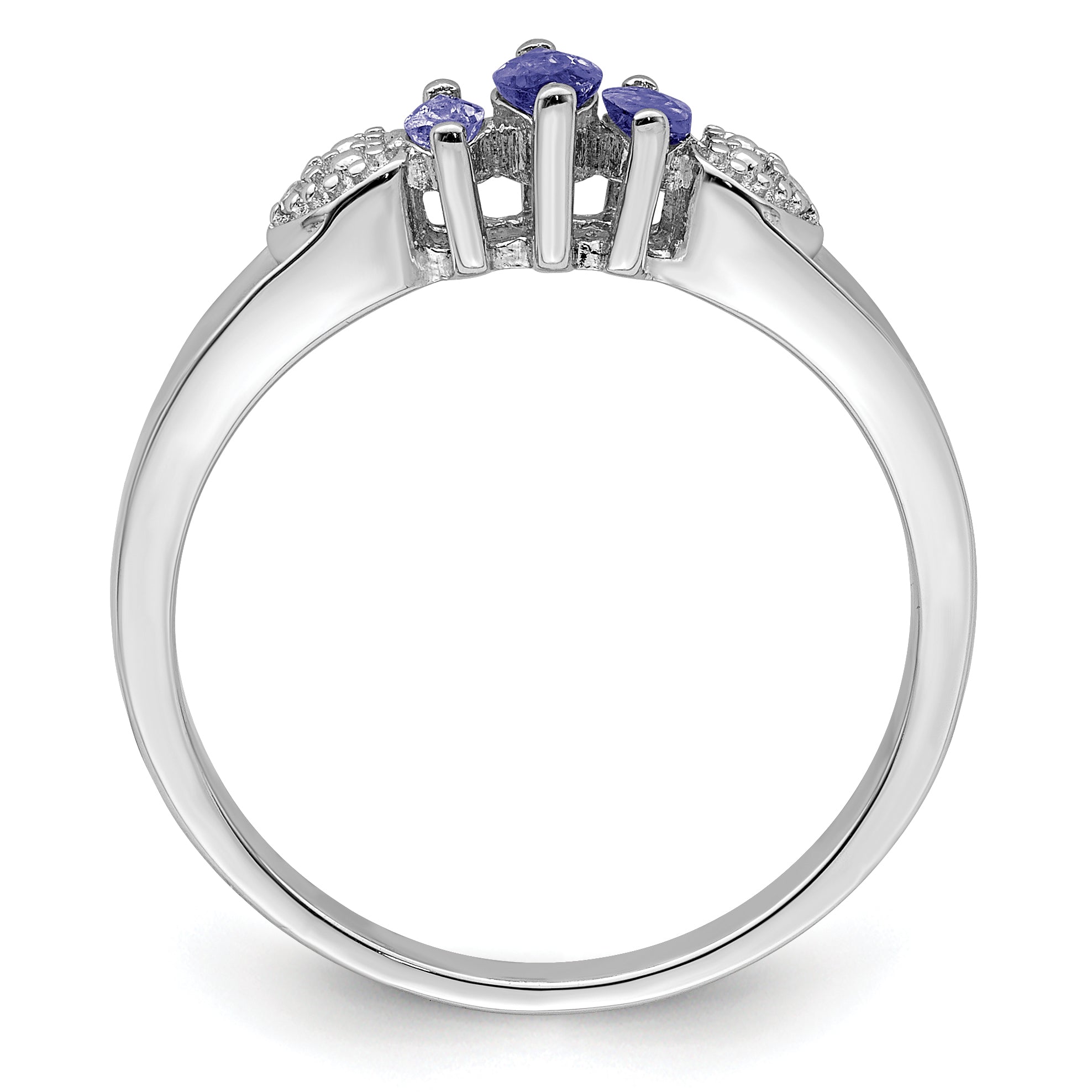 Sterling Silver Rhodium 3 Stone Tanzanite And Diamond Ring (Size 8 Only)