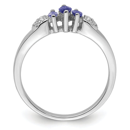 Sterling Silver Rhodium 3 Stone Tanzanite And Diamond Ring (Size 8 Only)