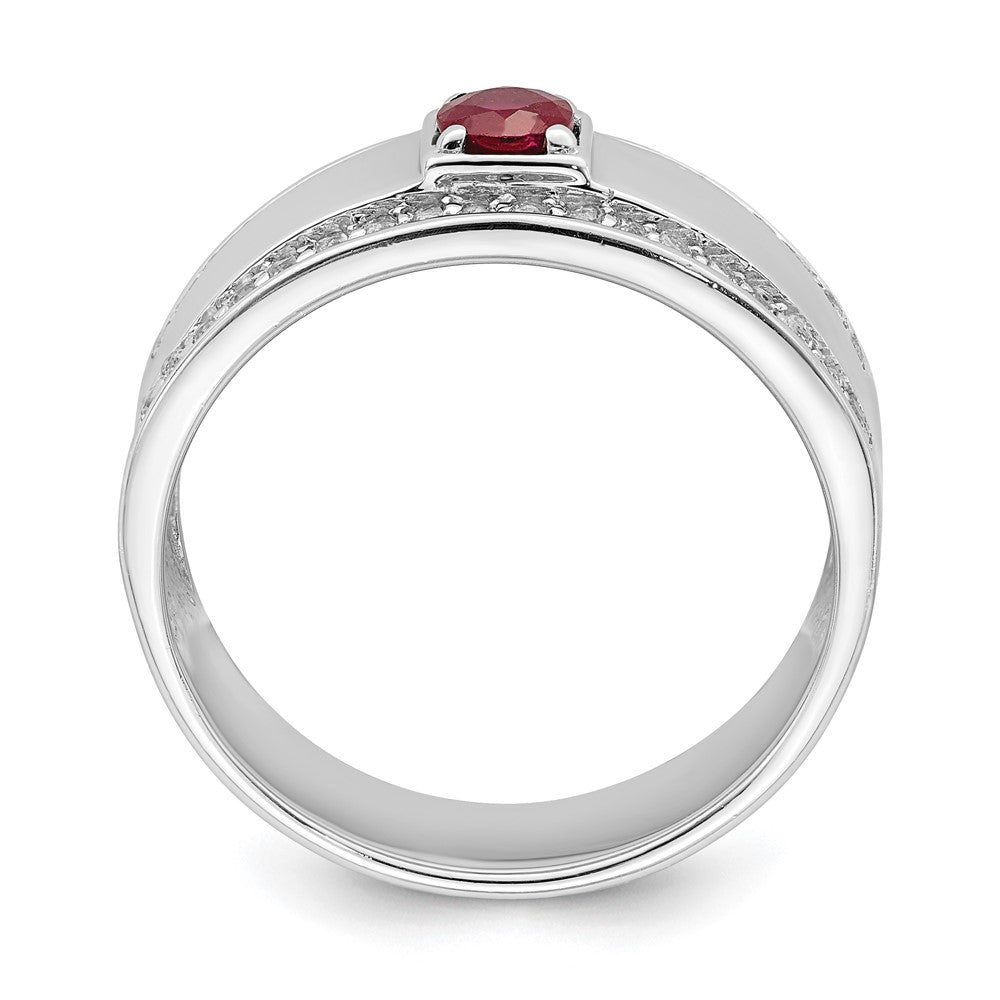 Sterling Silver Rhod Plated Men'S African Ruby And White Topaz Ring
