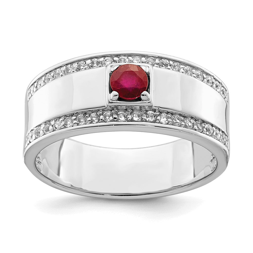 Sterling Silver Rhod Plated Men'S African Ruby And White Topaz Ring