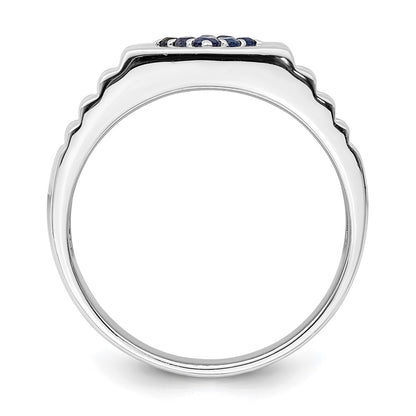 Sterling Silver Rhodium Plated Men'S Blue Sapphire Ring