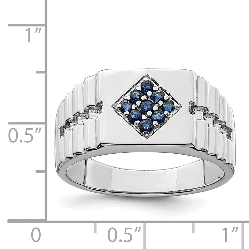Sterling Silver Rhodium Plated Men'S Blue Sapphire Ring