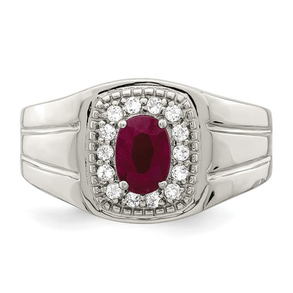 Sterling Silver Rhod Plated Men'S African Ruby And White Topaz Ring
