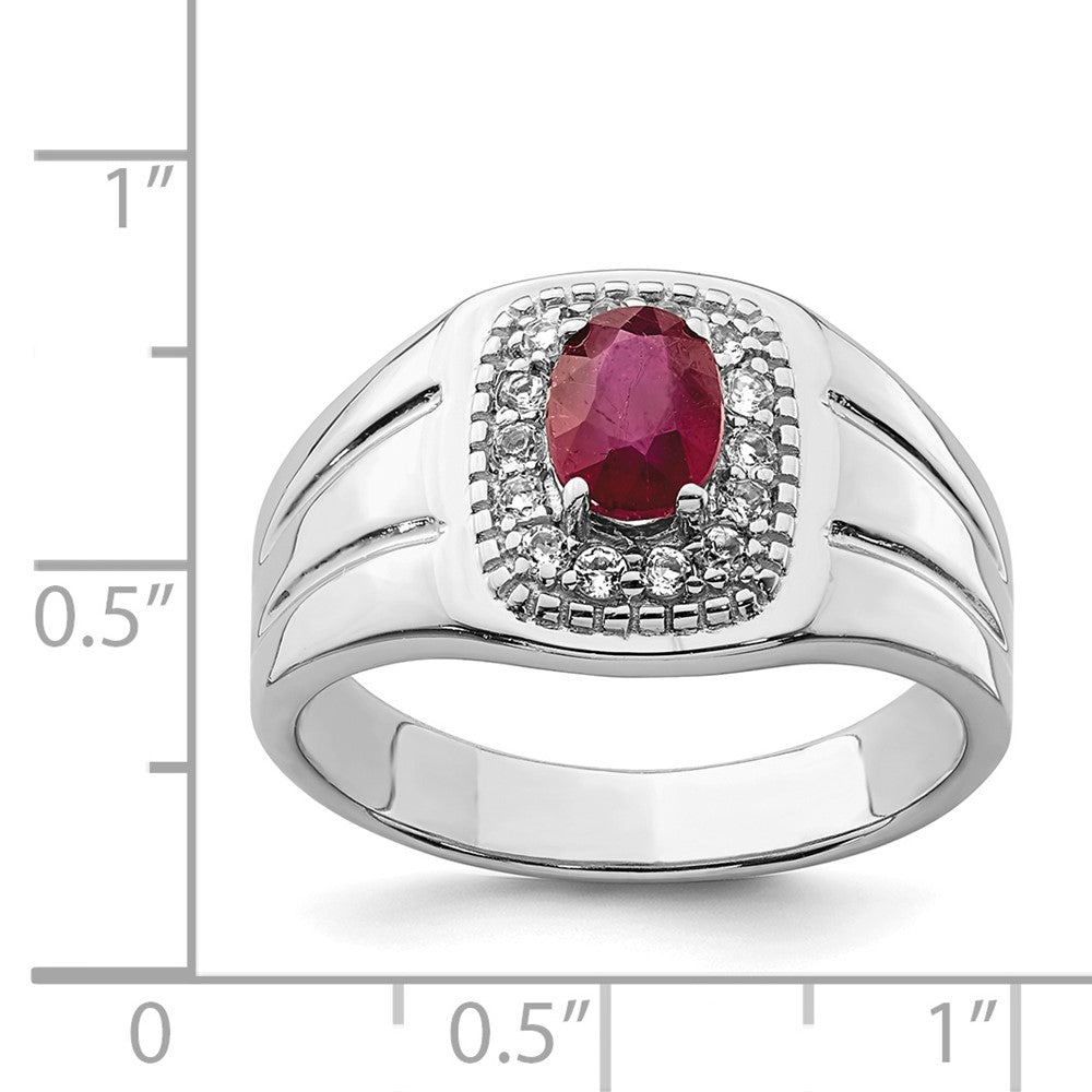 Sterling Silver Rhod Plated Men'S African Ruby And White Topaz Ring