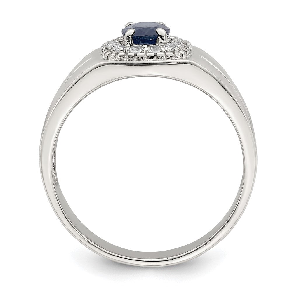 Sterling Silver Rhod Plated Men'S Blue Sapphire And White Topaz Ring