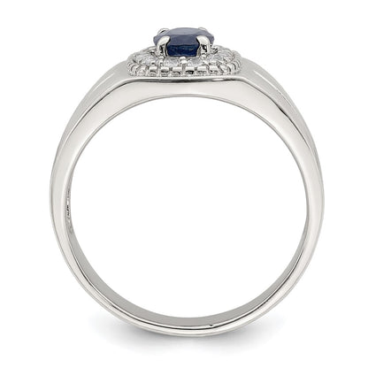 Sterling Silver Rhod Plated Men'S Blue Sapphire And White Topaz Ring