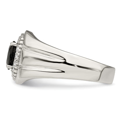 Sterling Silver Rhod Plated Men'S Blue Sapphire And White Topaz Ring