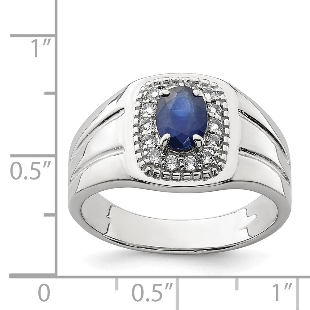 Sterling Silver Rhod Plated Men'S Blue Sapphire And White Topaz Ring