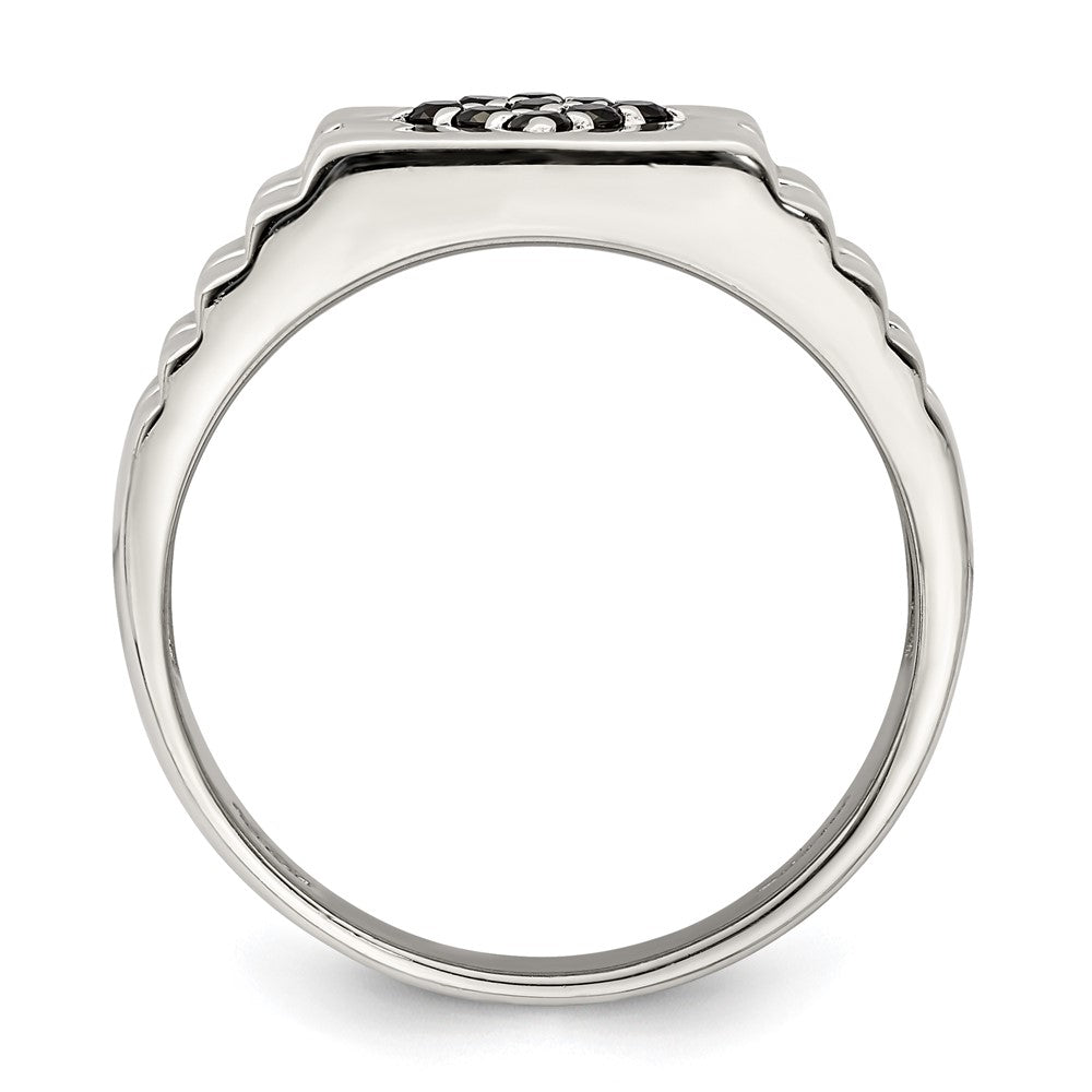 Sterling Silver Rhodium Plated Men'S Onyx Ring