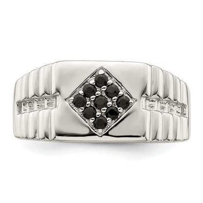 Sterling Silver Rhodium Plated Men'S Onyx Ring