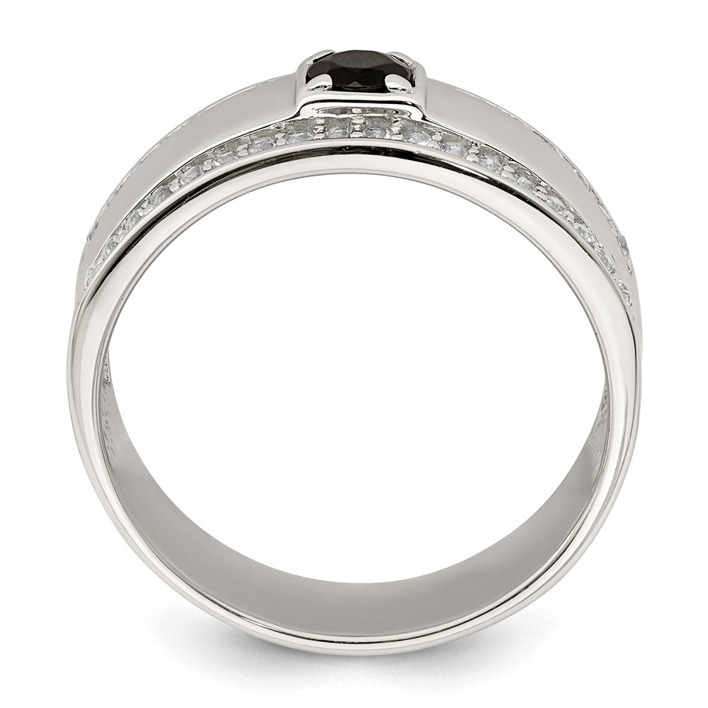 Sterling Silver Rhodium Plated Men'S Onyx And White Topaz Ring