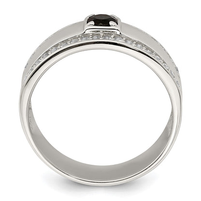 Sterling Silver Rhodium Plated Men'S Onyx And White Topaz Ring