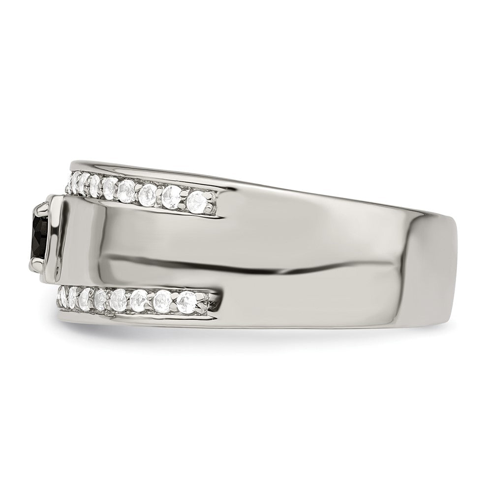 Sterling Silver Rhodium Plated Men'S Onyx And White Topaz Ring