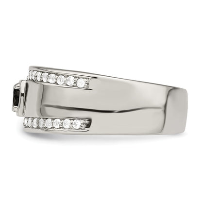 Sterling Silver Rhodium Plated Men'S Onyx And White Topaz Ring