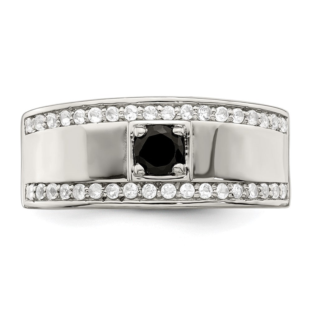 Sterling Silver Rhodium Plated Men'S Onyx And White Topaz Ring