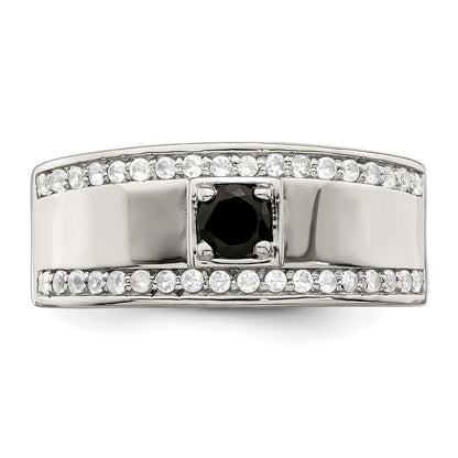 Sterling Silver Rhodium Plated Men'S Onyx And White Topaz Ring