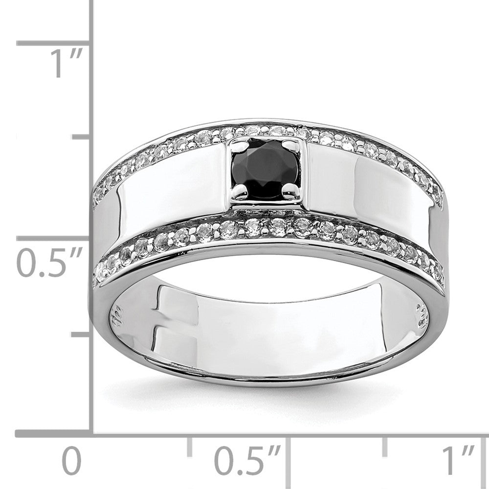 Sterling Silver Rhodium Plated Men'S Onyx And White Topaz Ring