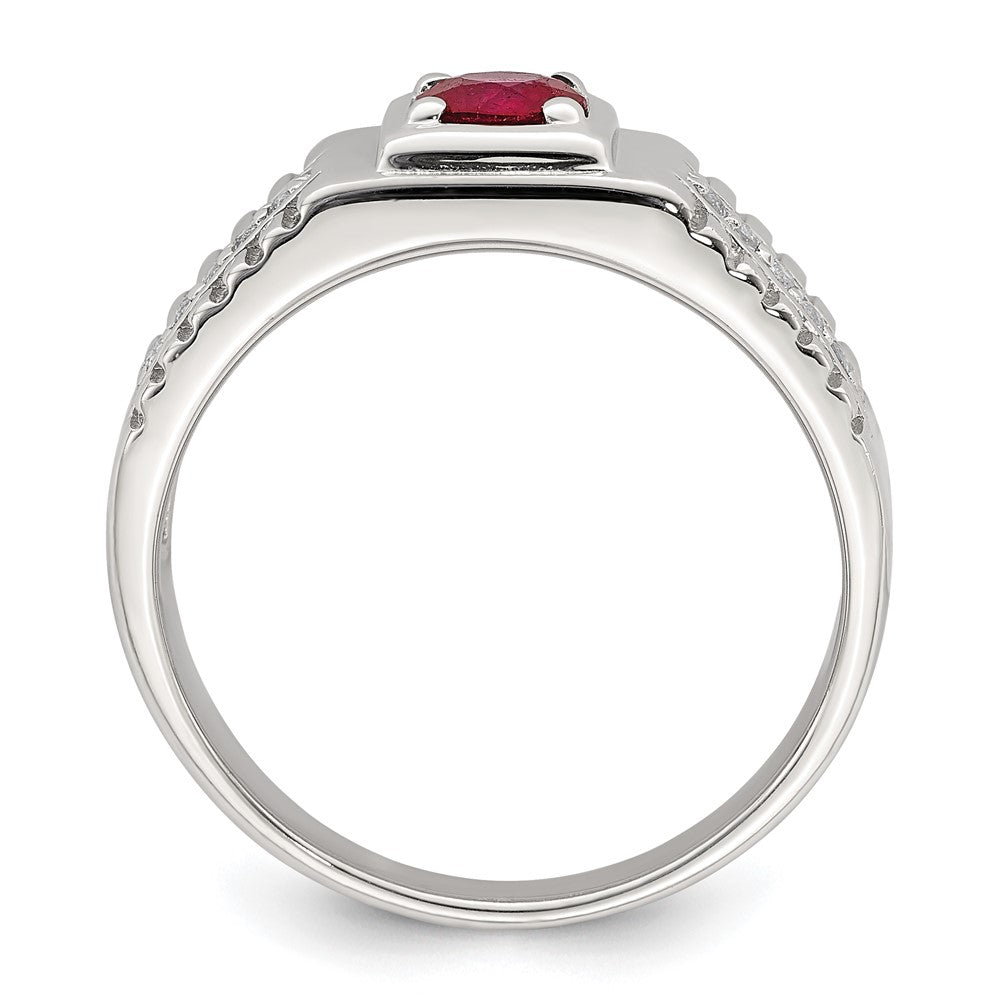 Sterling Silver Rhod Plated Men'S African Ruby And White Topaz Ring