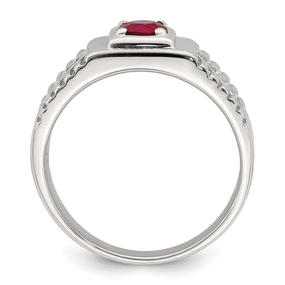 Sterling Silver Rhod Plated Men'S African Ruby And White Topaz Ring